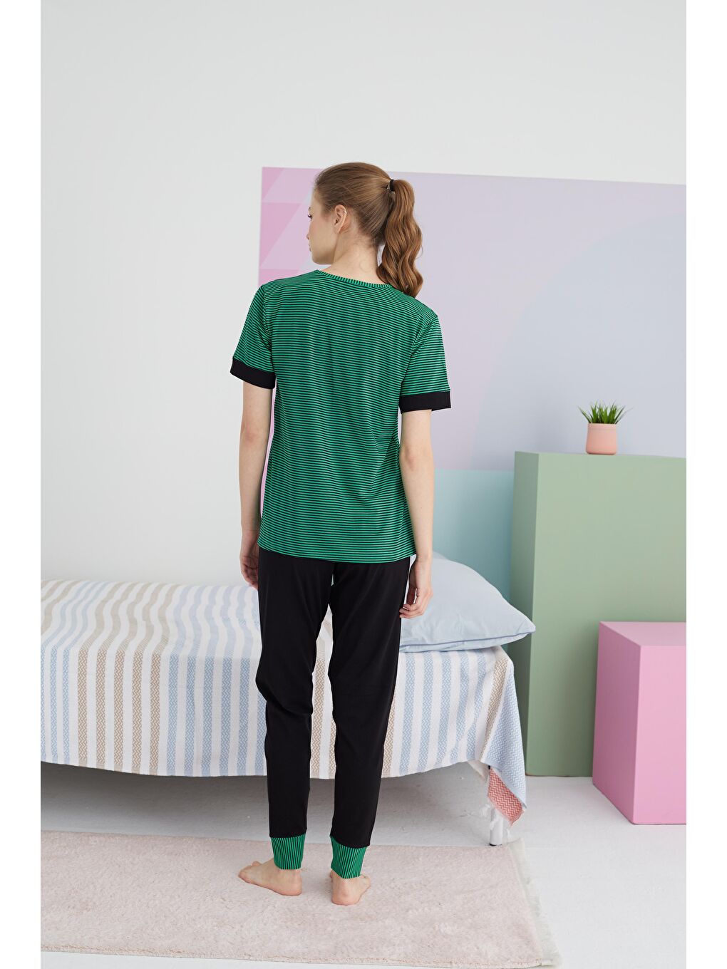 Yeşil Pamuklu Örme Pijama Takım-2