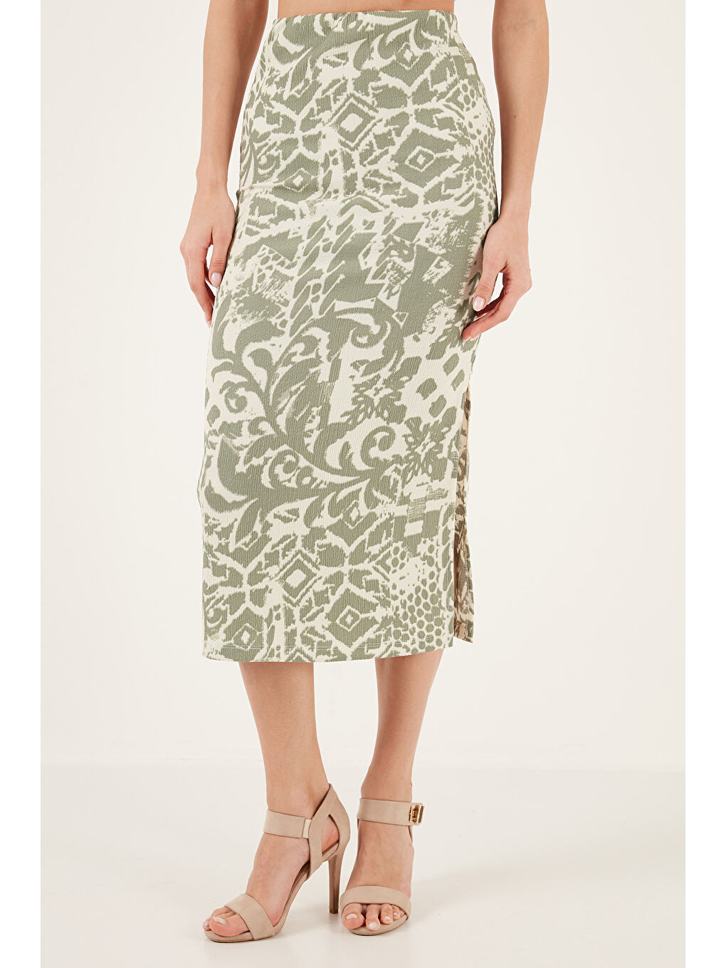 Yeşil Slim Fit İp Askılı Yırtmaçlı Midi Alt-Üst Takım 5865726-5