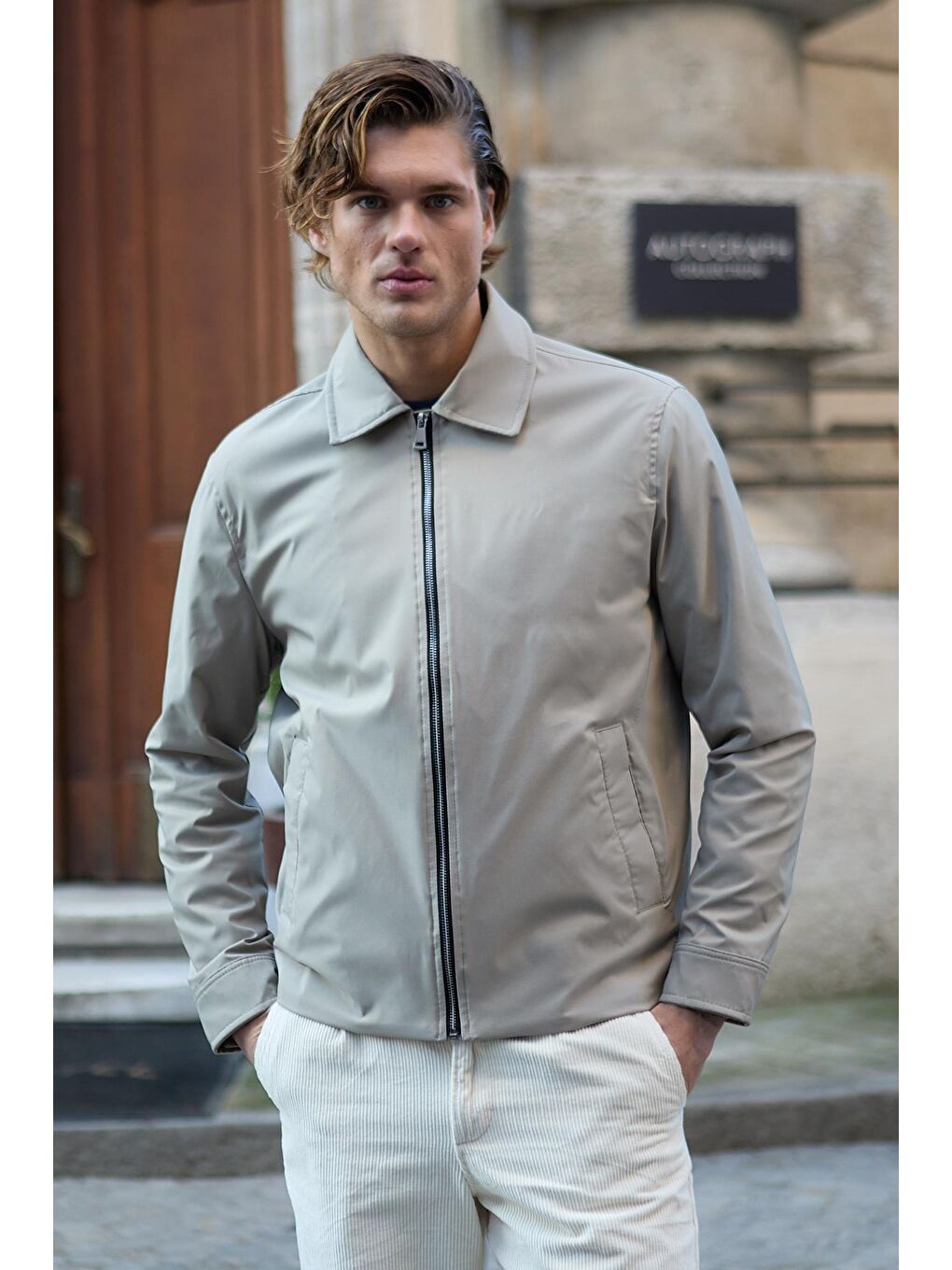 Erkek Su Geçirmez Mevsimlik Bej Ceket Mont-2