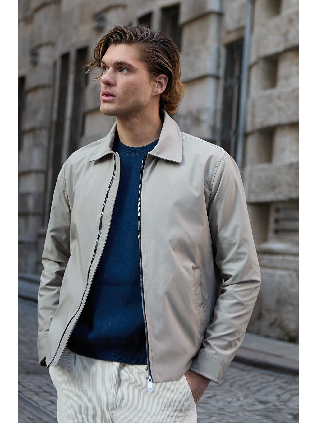 Erkek Su Geçirmez Mevsimlik Bej Ceket Mont-4