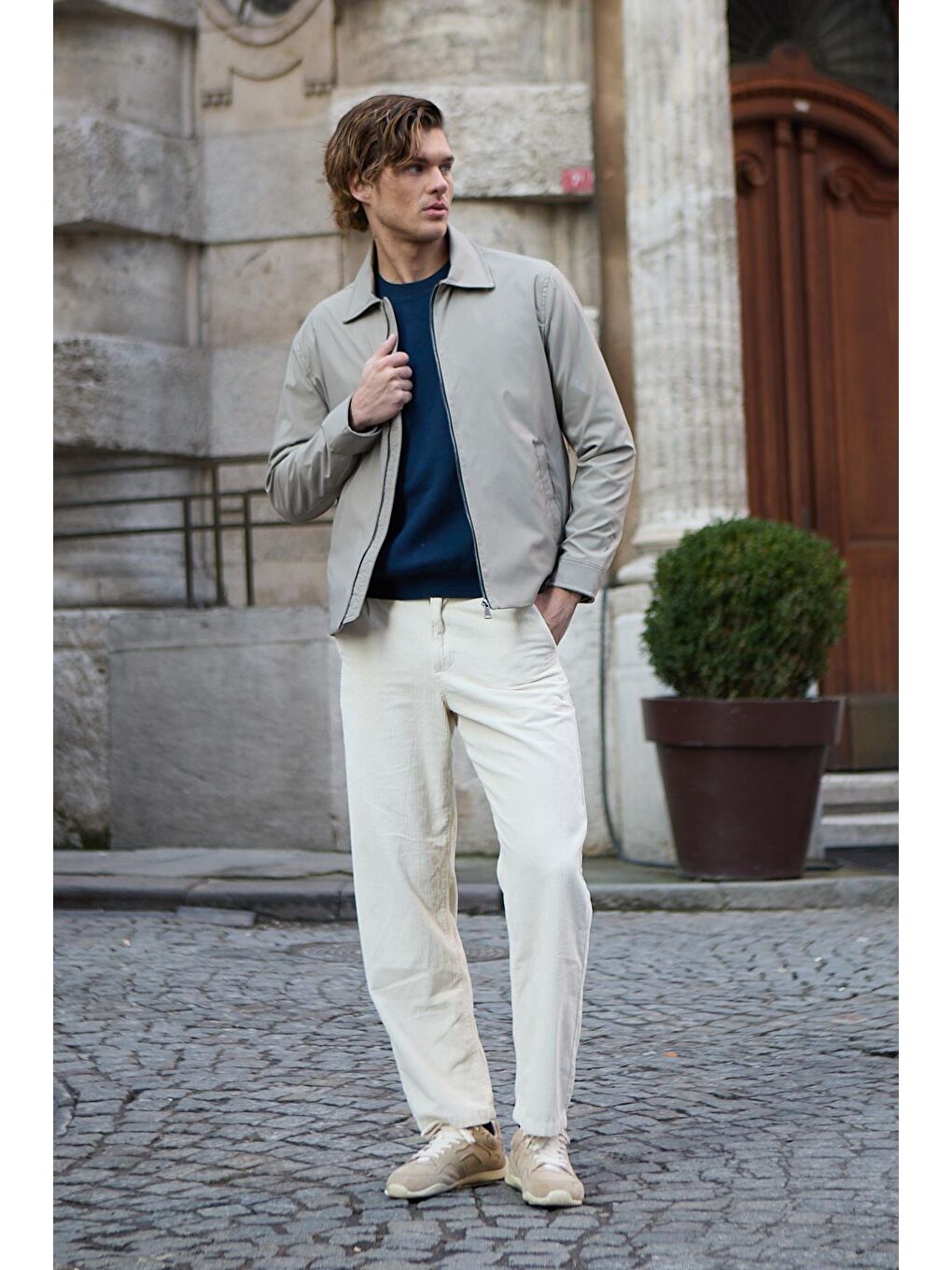 Erkek Su Geçirmez Mevsimlik Bej Ceket Mont-5