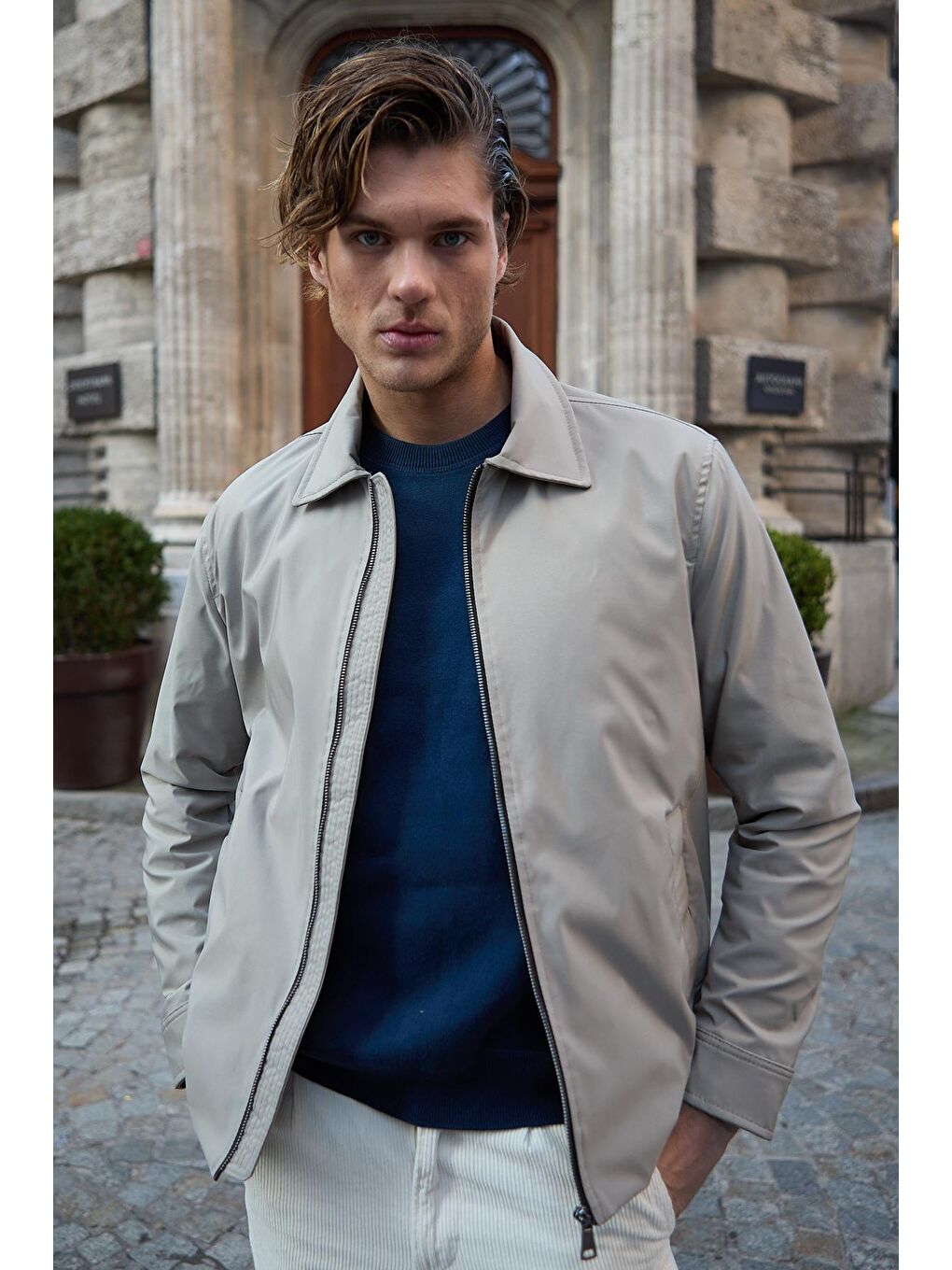 Erkek Su Geçirmez Mevsimlik Bej Ceket Mont-6