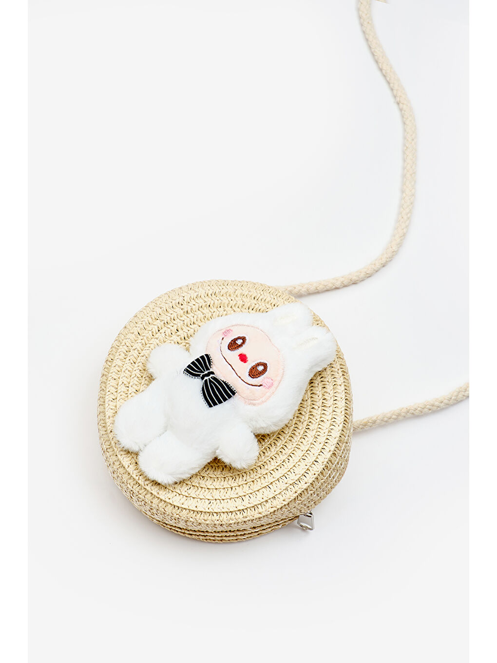 Beyaz Oyuncak Figürlü Kız Çocuk Hasır Çanta-1