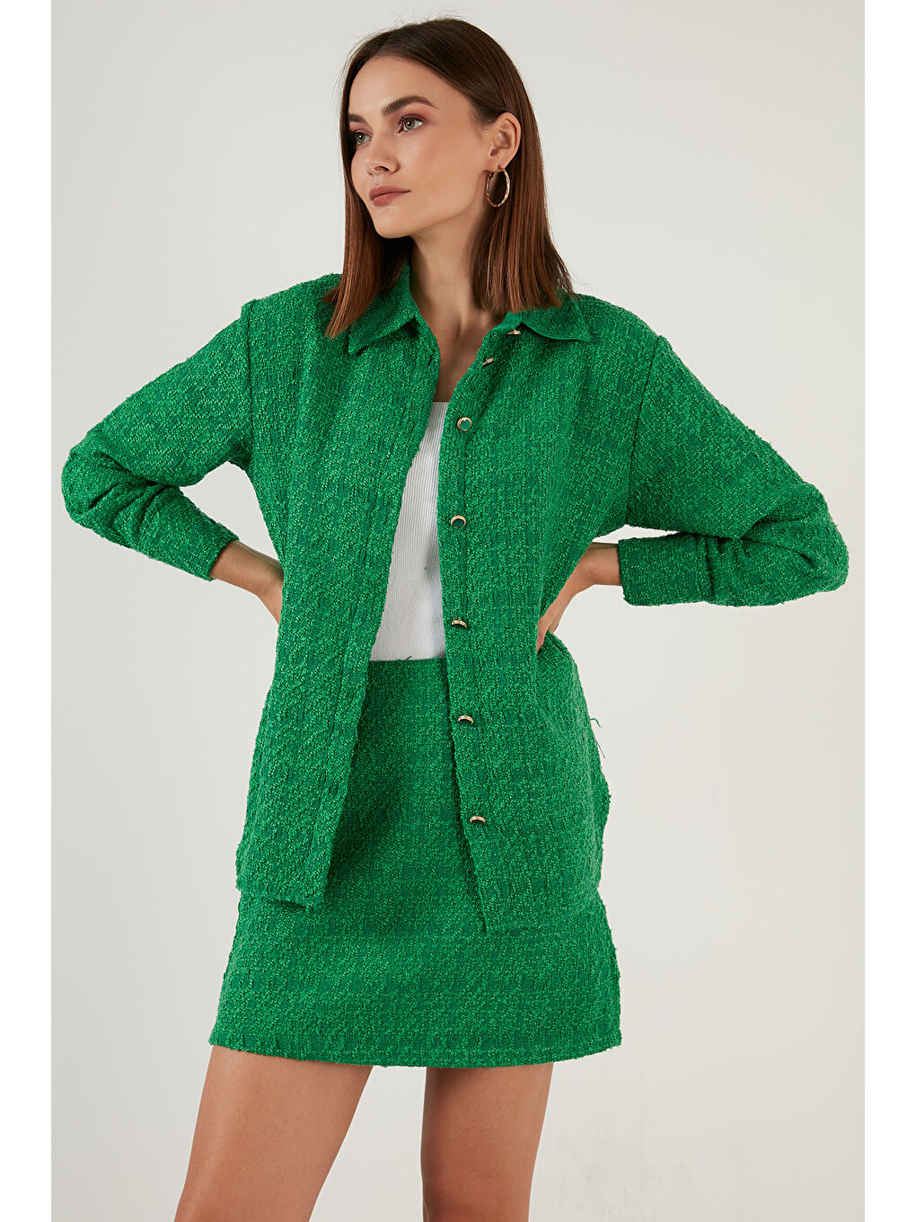 Yeşil Pamuklu Oversize Tüvit Gömlek 42190503-6