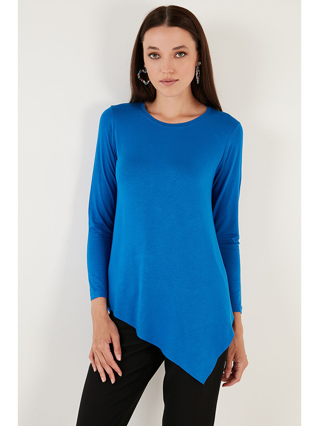 Mavi Asimetrik Kesim Bisiklet Yaka Bluz 5863545-5