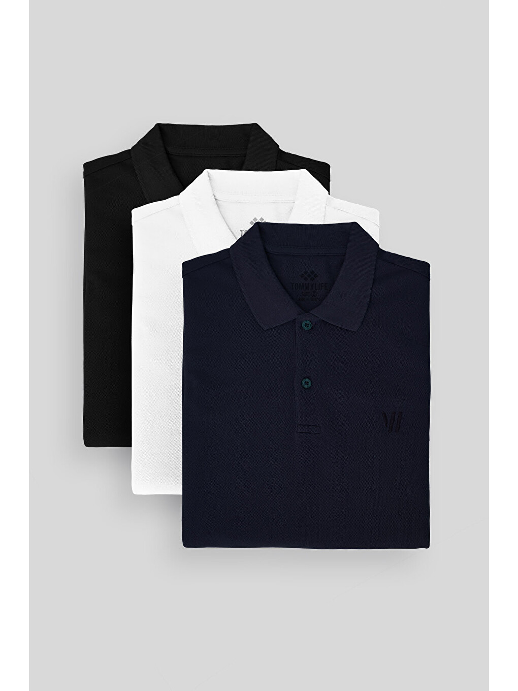 Standart Fit Basic Polo Yaka 3'lü Paket Siyah-beyaz-lacivert Erkek Tişört 87768-2