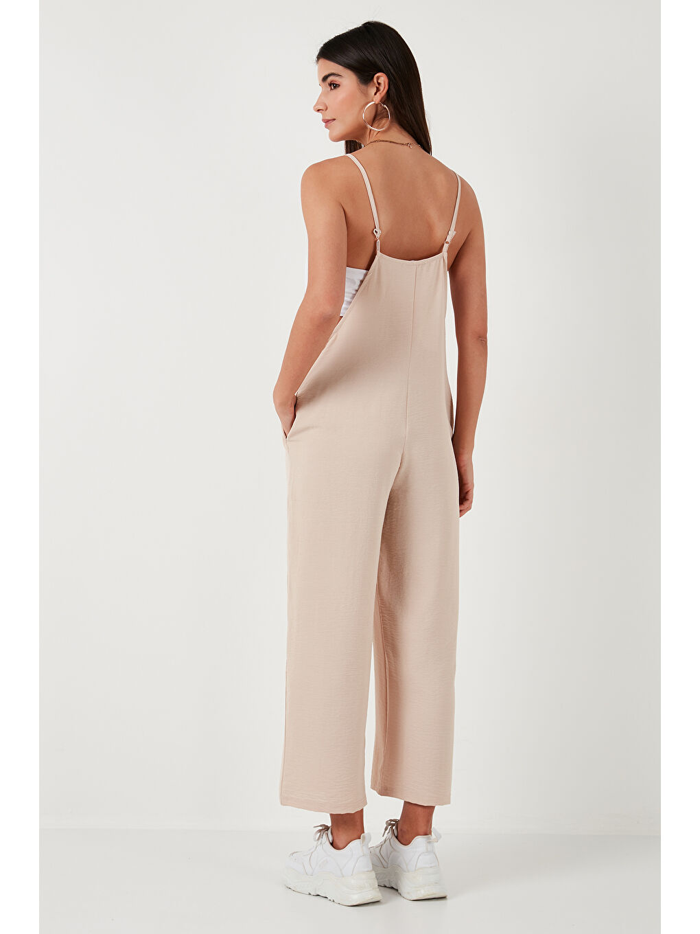 Bej Relaxed Fit Ayarlanabilir İp Askılı Bahçıvan Tulum 66970192S4-5