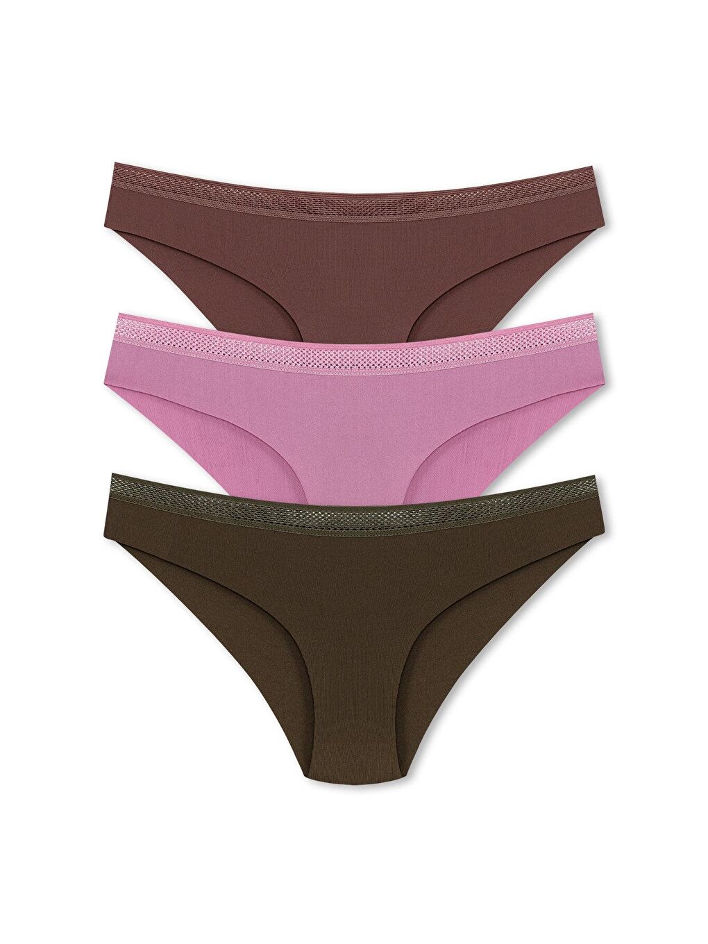 Karışık İnterlok Lazer Kesim Petek Lastik Slip Kadın Külot 3'lü