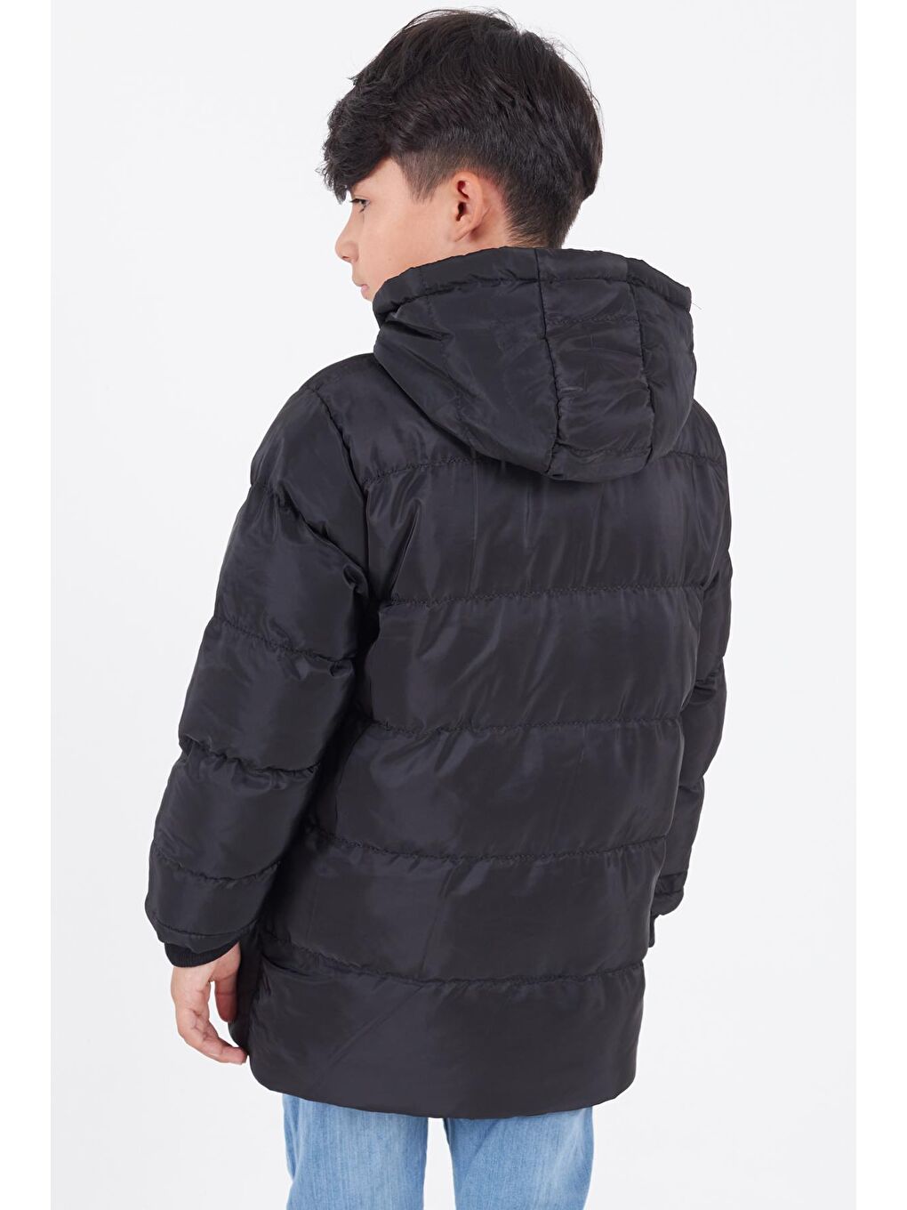 Siyah Erkek Çocuk Mont BLN Dream Baskılı Kapüşonlu Şişme Mont 14541-3