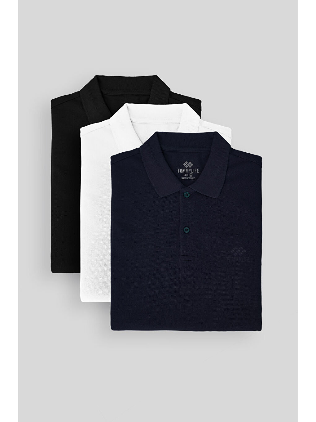 Standart Fit Basic Polo Yaka 3'lü Paket Siyah-Beyaz-Lacivert Erkek Tişört  87748-1