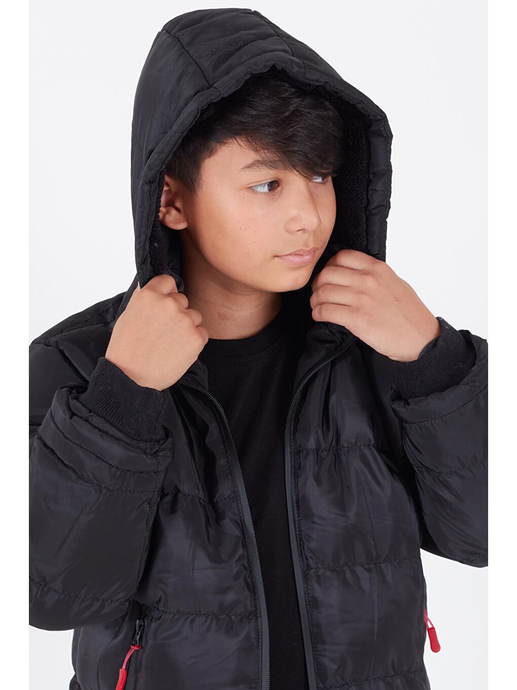 Siyah Erkek Çocuk Mont BLN Dream Baskılı Kapüşonlu Şişme Mont 14541-4