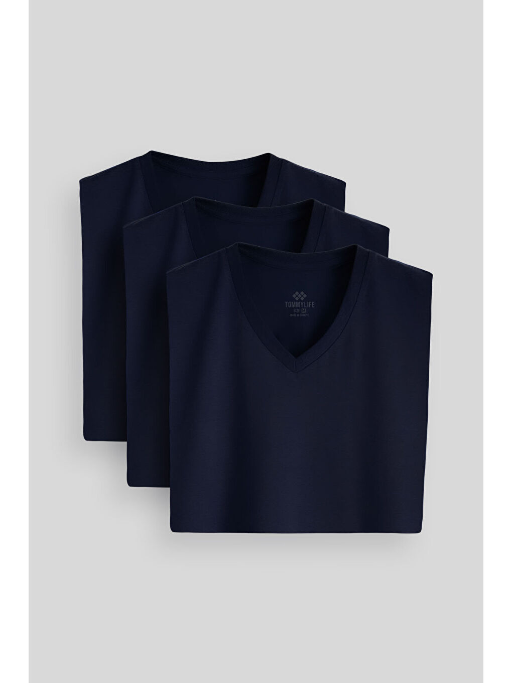 Standart Fit Basic V Yaka  3lü Paket Lacivert Erkek T-Shirt  87912-1