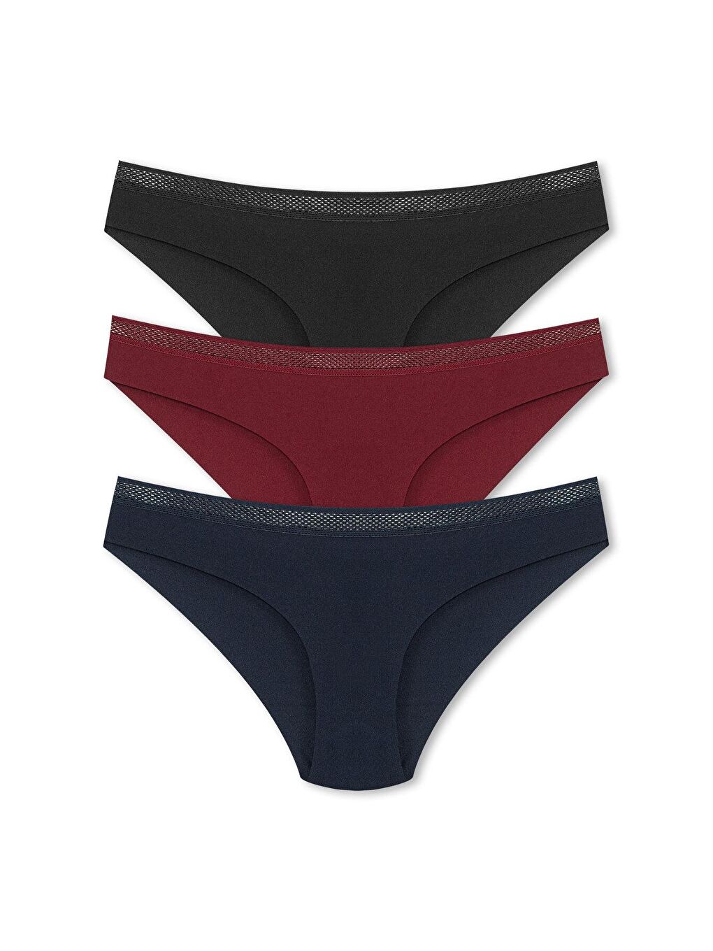 Bordo İnterlok Lazer Kesim Petek Lastik Slip Kadın Külot 3'lü