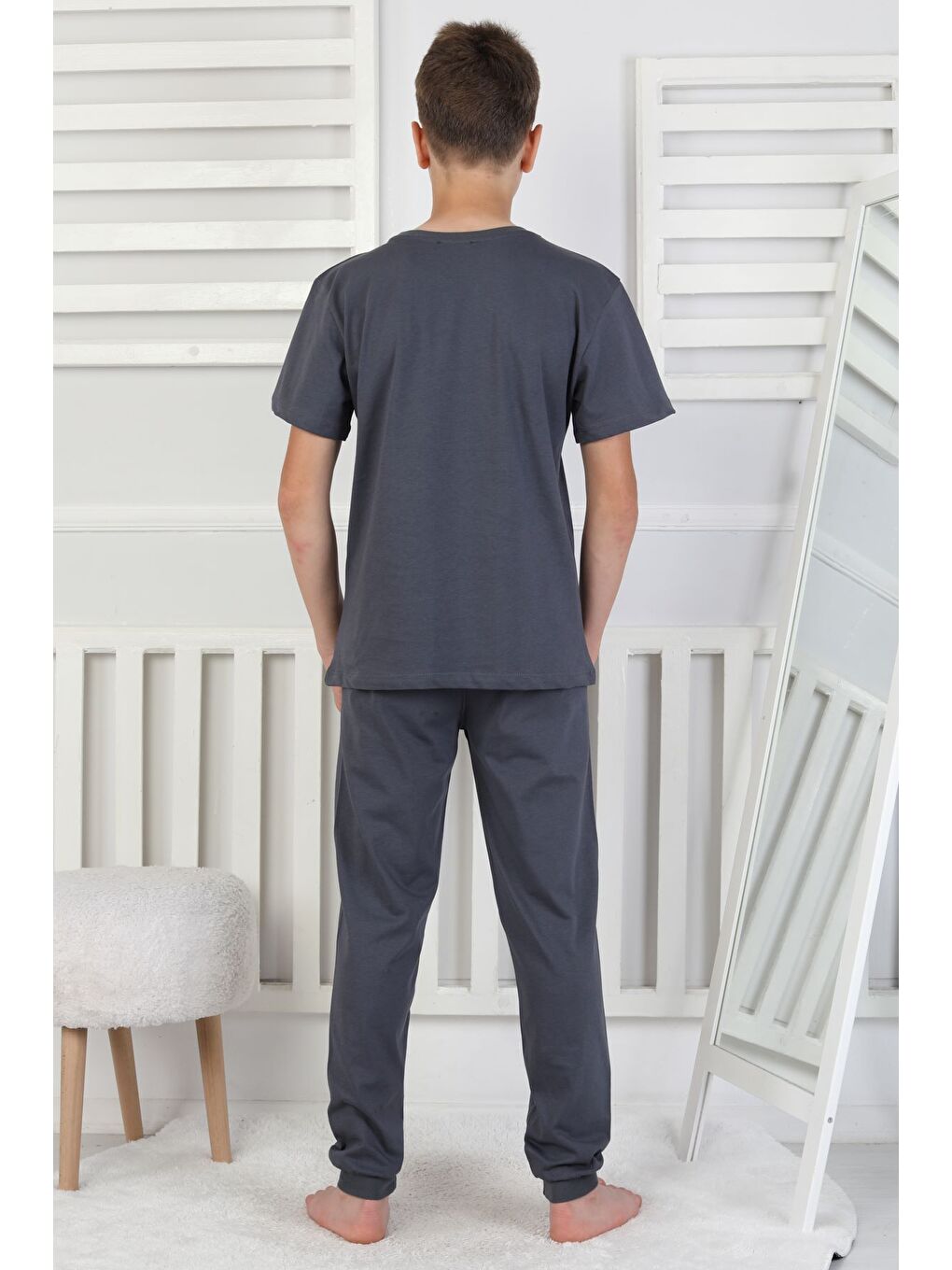 Antrasit Gamer Console Desenli Kısa Kollu Erkek Çocuk Pijama Takımı-8