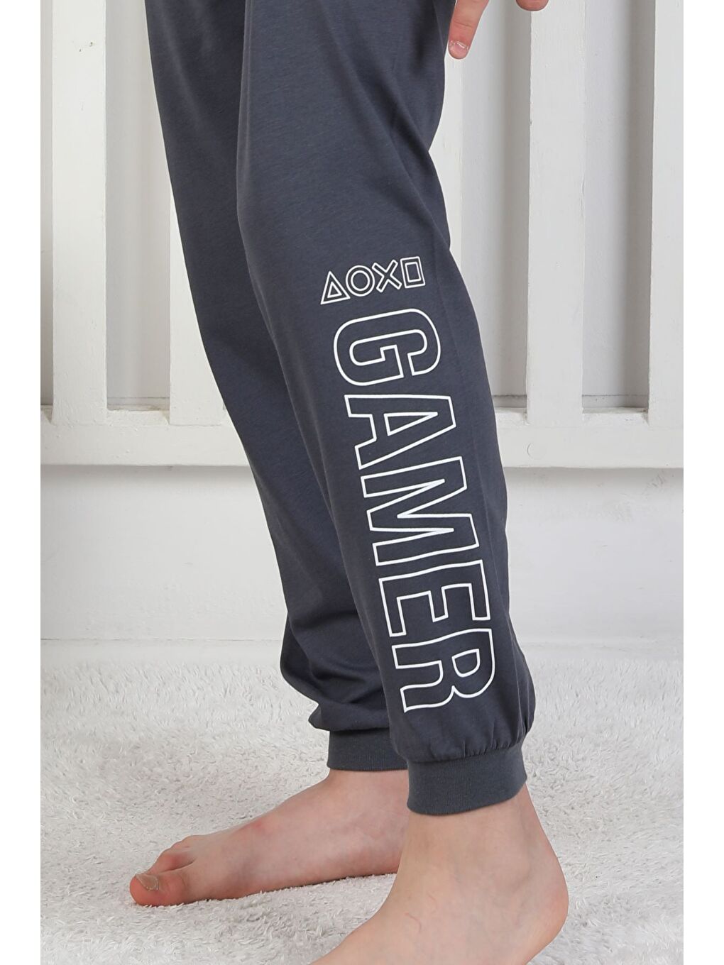 Antrasit Gamer Console Desenli Kısa Kollu Erkek Çocuk Pijama Takımı-9