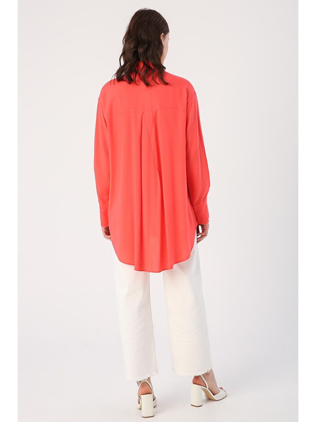 Kırmızı Nar Çiçeği Göğüs Cepli Gömlek Tunik-3