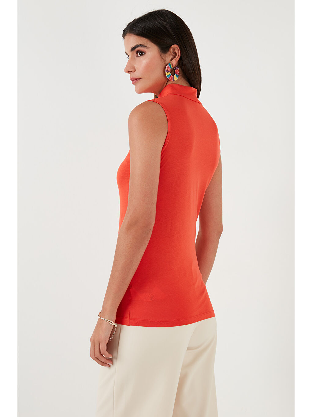 Kırmızı Pamuklu Kolsuz Dik Yaka T Shirt 5865710-5