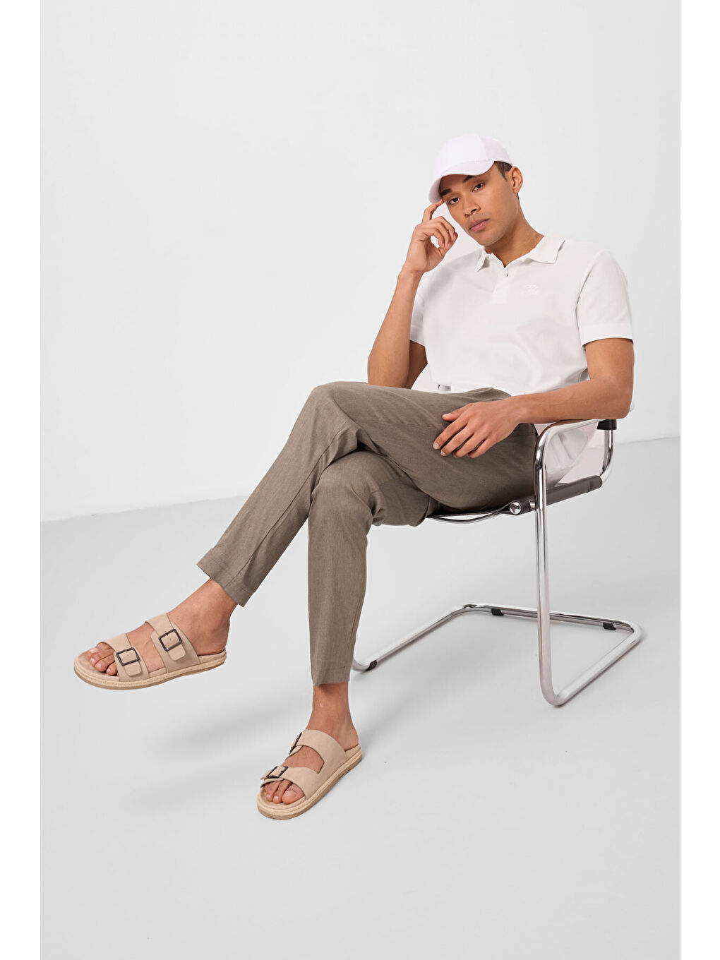 Kahverengi Camel Standart Fit Dokuma Hafif Esnek Chino  Erkek Pantolon - 82179-1