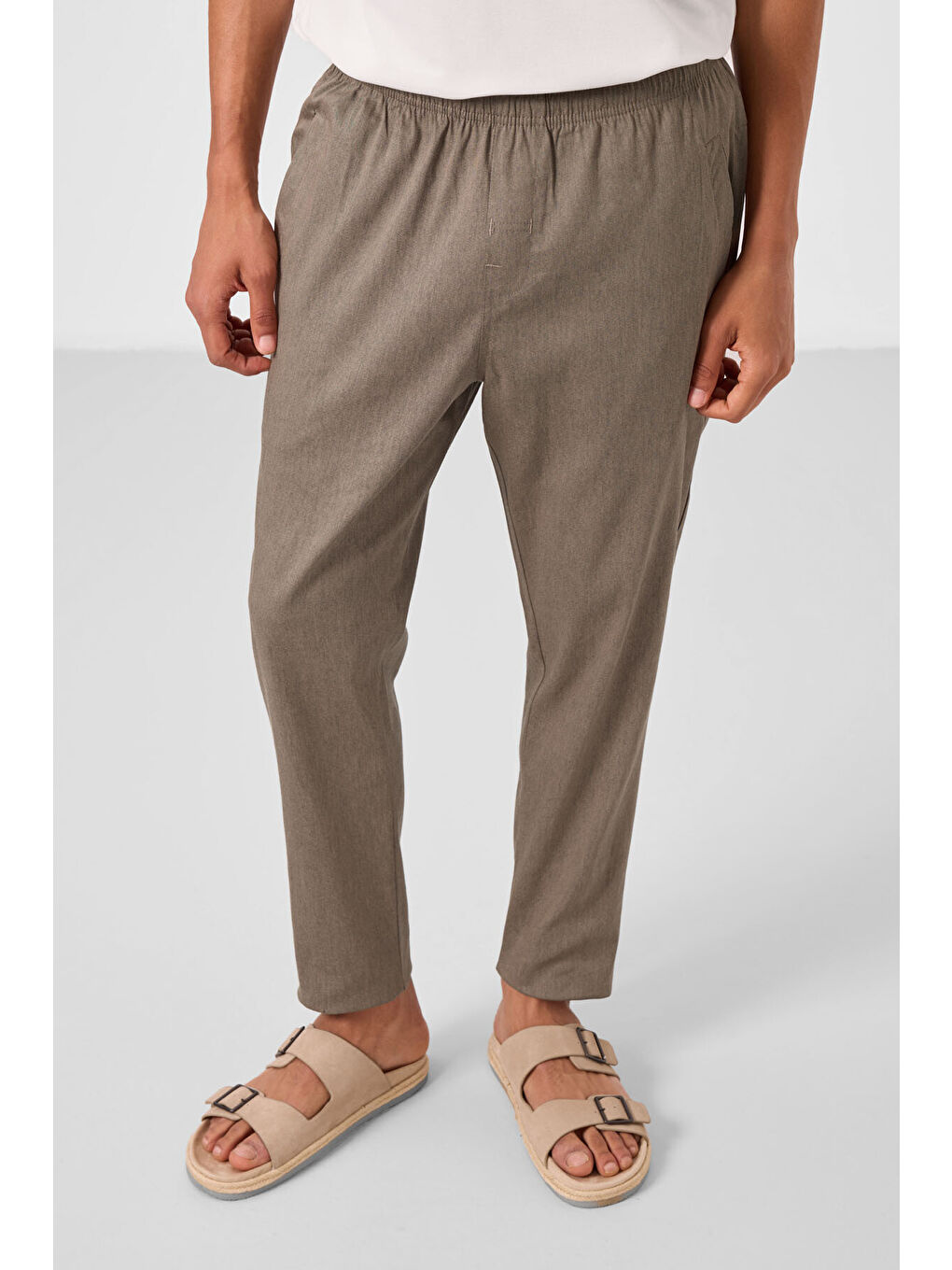 Kahverengi Camel Standart Fit Dokuma Hafif Esnek Chino  Erkek Pantolon - 82179