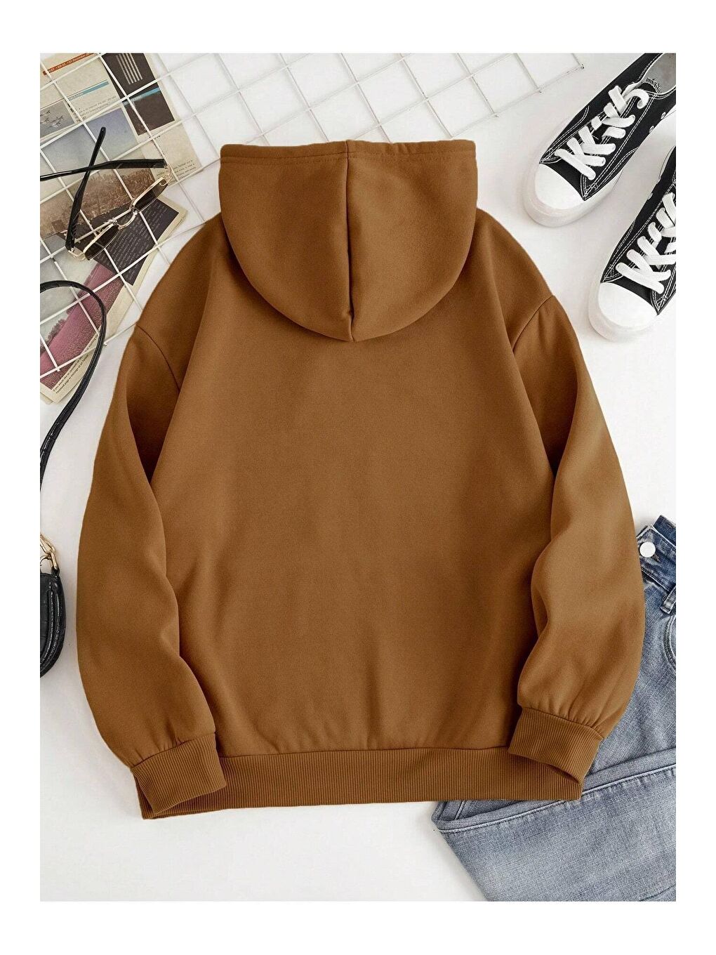 Kahverengi Unisex KAHVERENGİ Oversize Kapüşonlu Sweatshirt-1