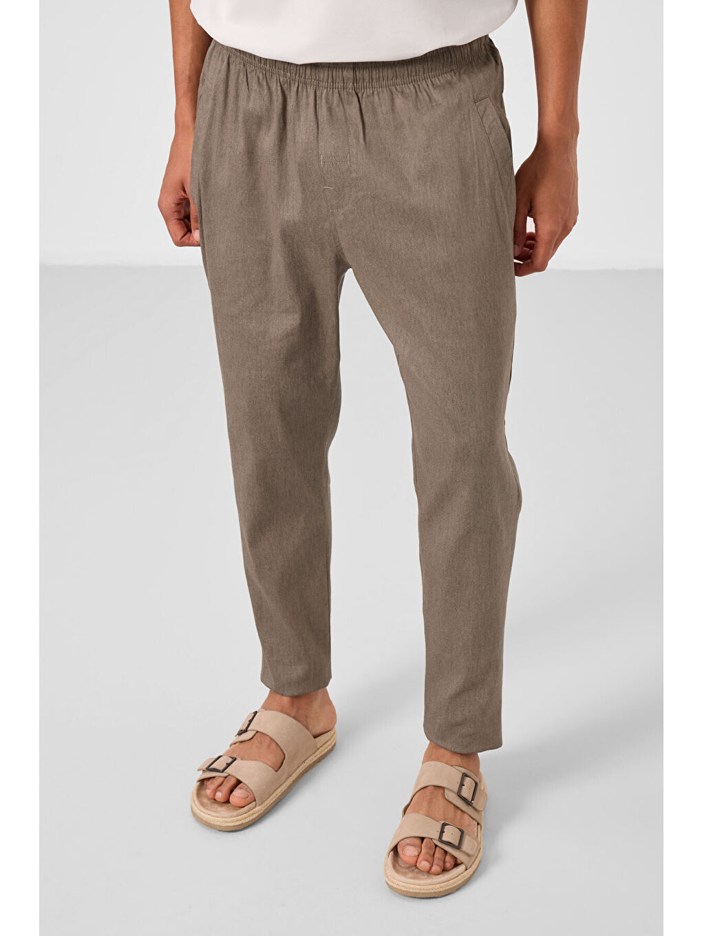 Kahverengi Camel Standart Fit Dokuma Hafif Esnek Chino  Erkek Pantolon - 82179-2