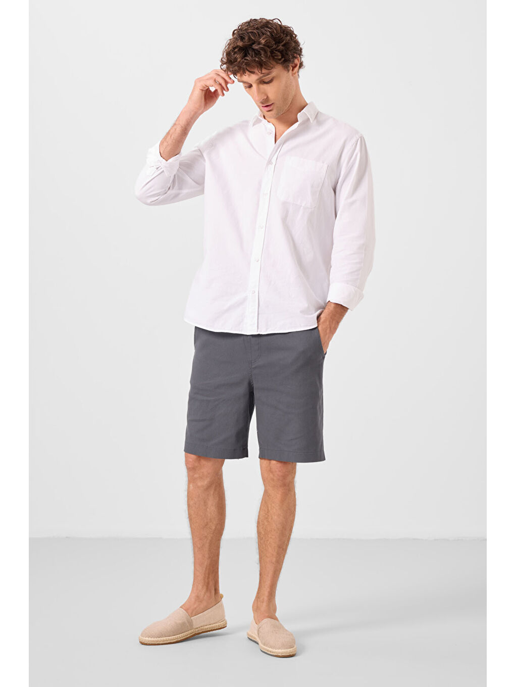 Antrasit Standart Fit Dokuma Hafif Esnek Chino Erkek Şort - 81289-4