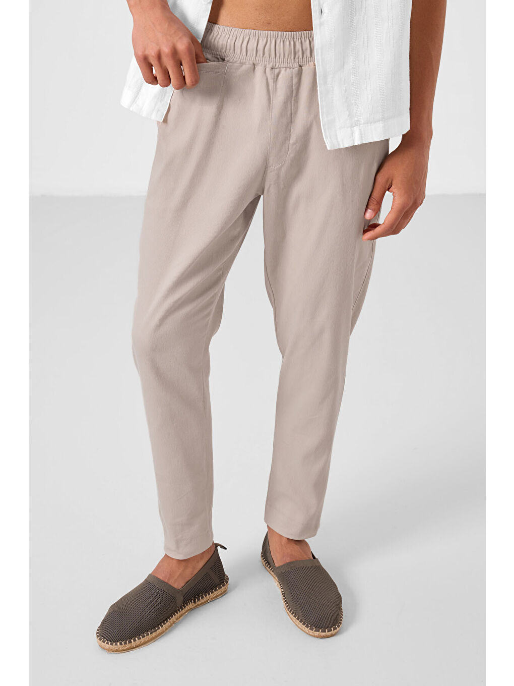 Bej Taş Standart Fit Dokuma Hafif Esnek Chino  Erkek Pantolon - 82177-1