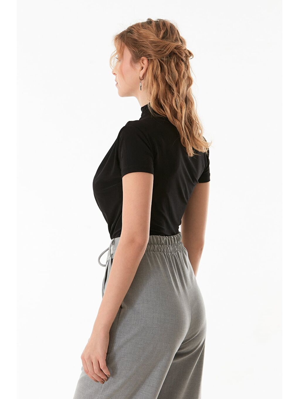 Siyah Drapeli Dik Yaka Bluz-4