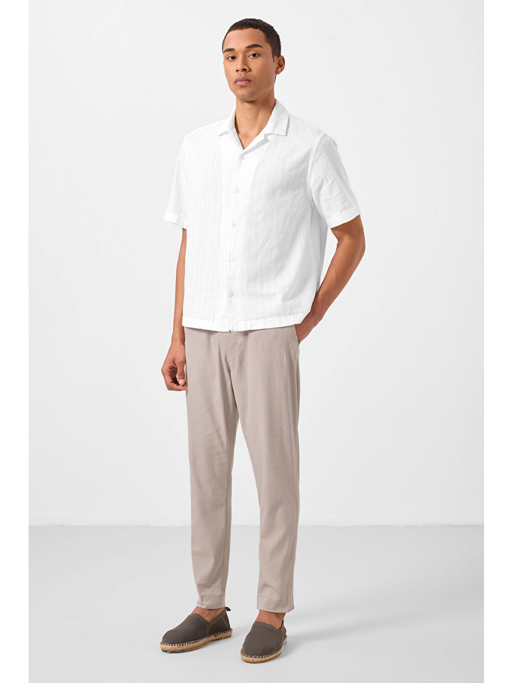 Bej Taş Standart Fit Dokuma Hafif Esnek Chino  Erkek Pantolon - 82177-2