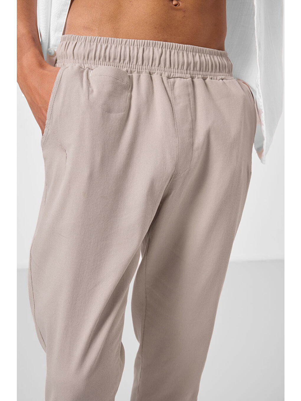 Bej Taş Standart Fit Dokuma Hafif Esnek Chino  Erkek Pantolon - 82177-3