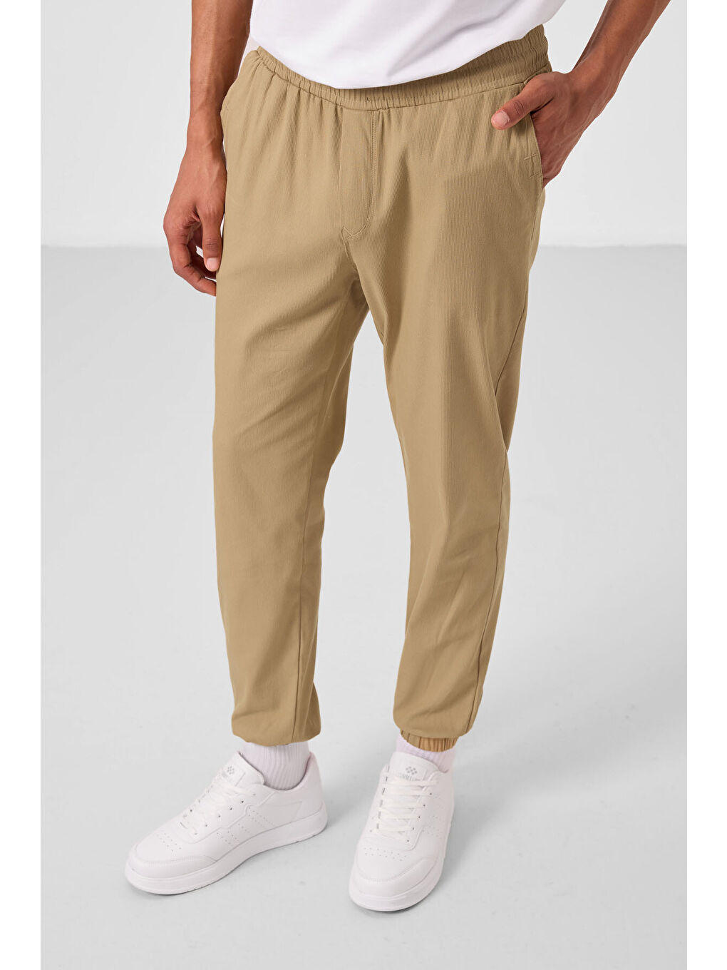 Koyu Bej Standart Fit Dokuma Hafif Esnek Chino  Erkek Pantolon - 82176-1