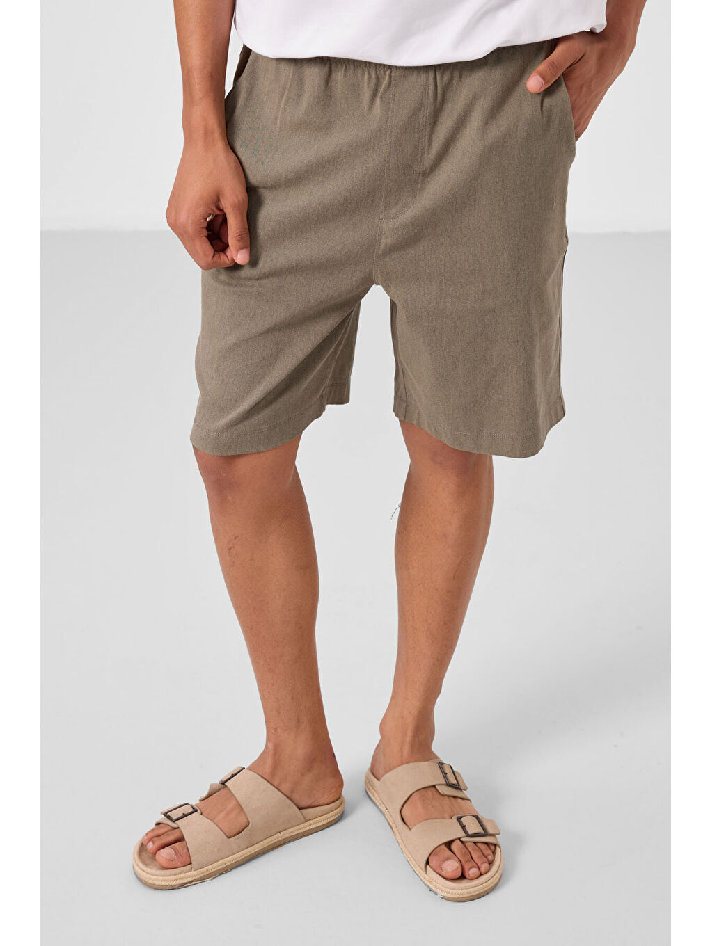 Kahverengi Camel Standart Fit Dokuma Hafif Esnek Chino Erkek Şort - 81291-1