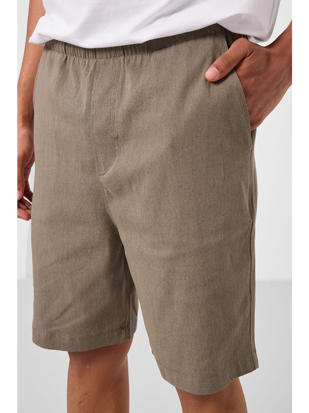 Kahverengi Camel Standart Fit Dokuma Hafif Esnek Chino Erkek Şort - 81291-2