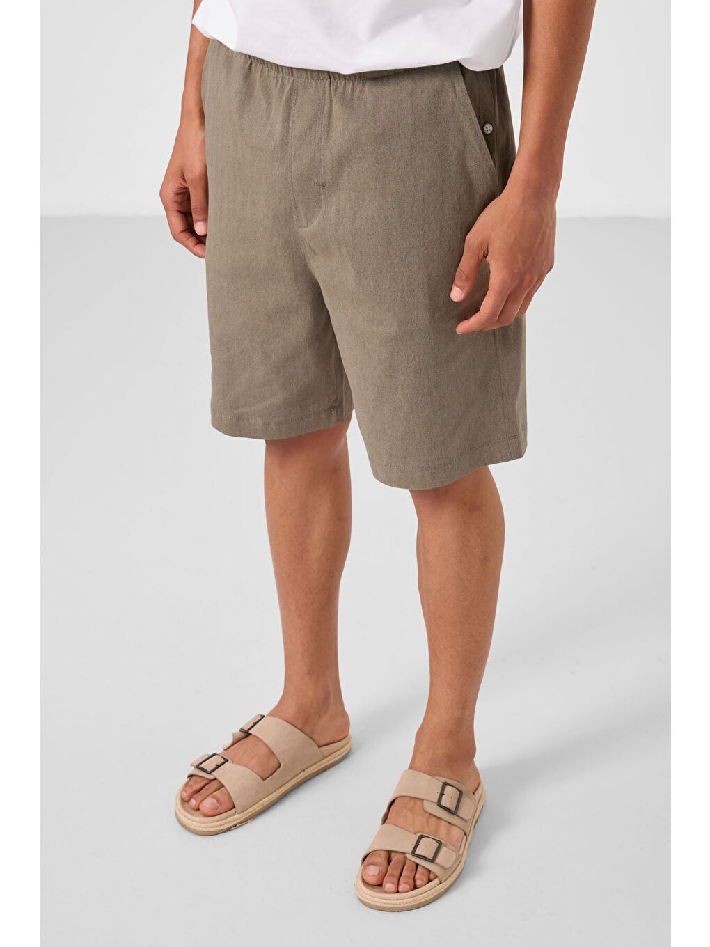 Kahverengi Camel Standart Fit Dokuma Hafif Esnek Chino Erkek Şort - 81291-3