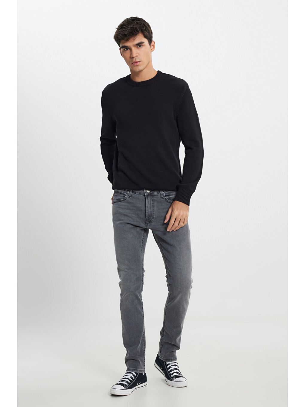 Regular Fit Bisiklet Yaka Siyah Triko-1