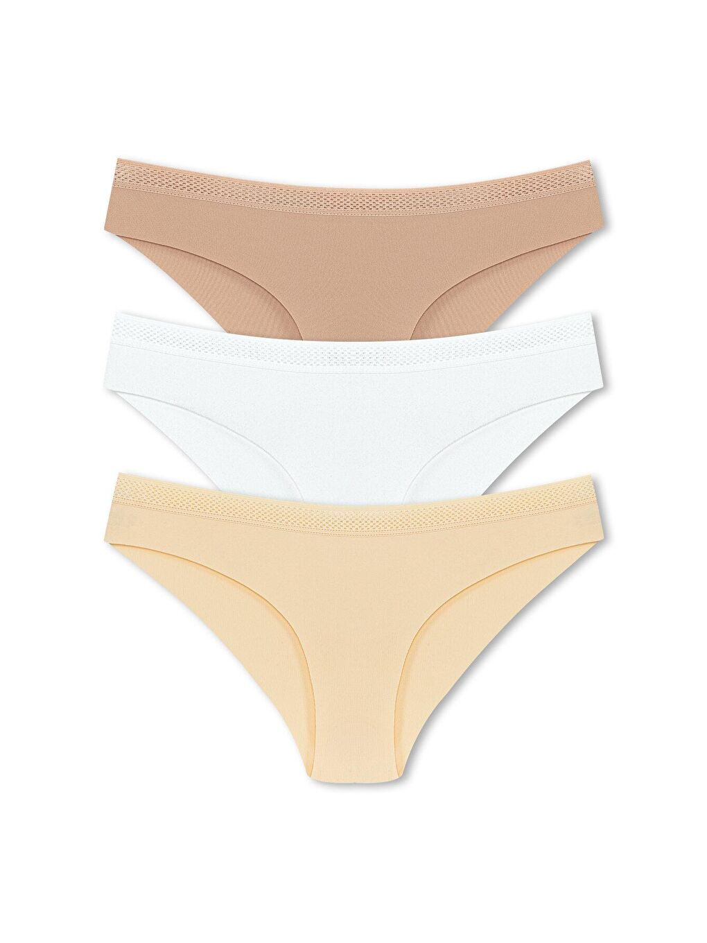 Beyaz İnterlok Lazer Kesim Petek Lastik Slip Kadın Külot 3'lü
