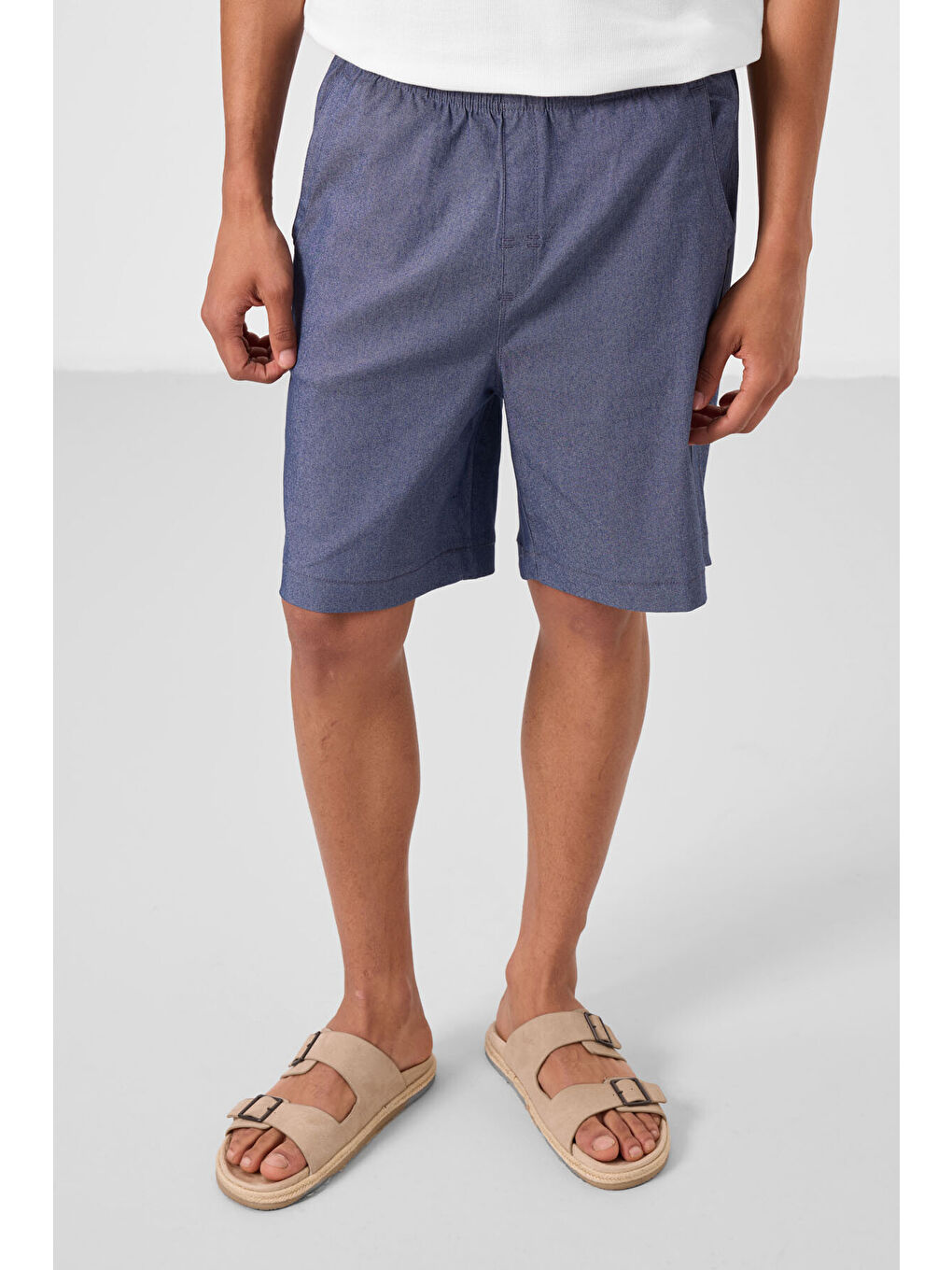 Jean Lacivert Standart Fit Dokuma Hafif Esnek Chino Erkek Şort   81293-1