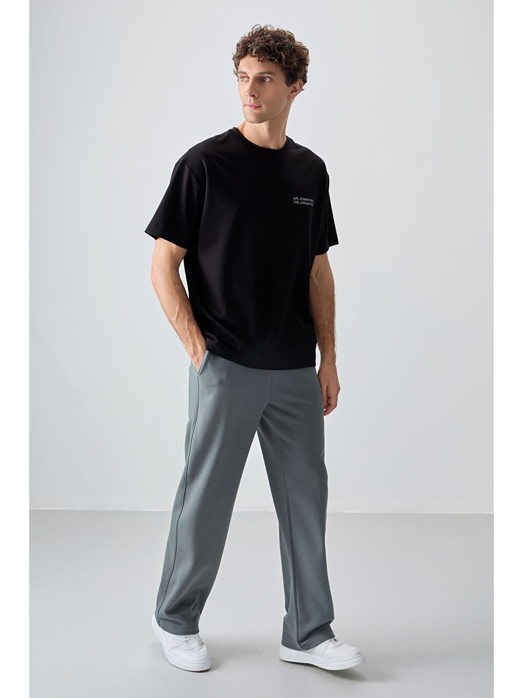 Siyah Pamuklu Kalın Yumuşak Dokulu Oversize Fit Baskılı Erkek Tişört - 88375-1