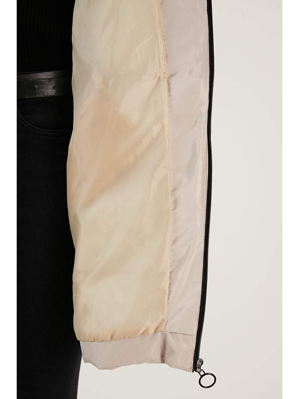 Bej Yakası Suni Kürklü Çıkarılabilir Kapüşonlu Cepli Şişme Kadın Mont 5761645-6