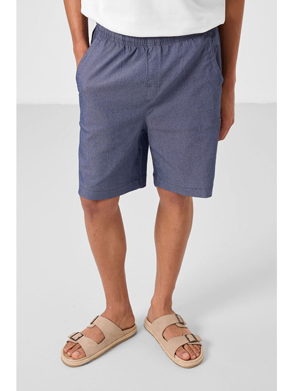 Jean Lacivert Standart Fit Dokuma Hafif Esnek Chino Erkek Şort   81293-4