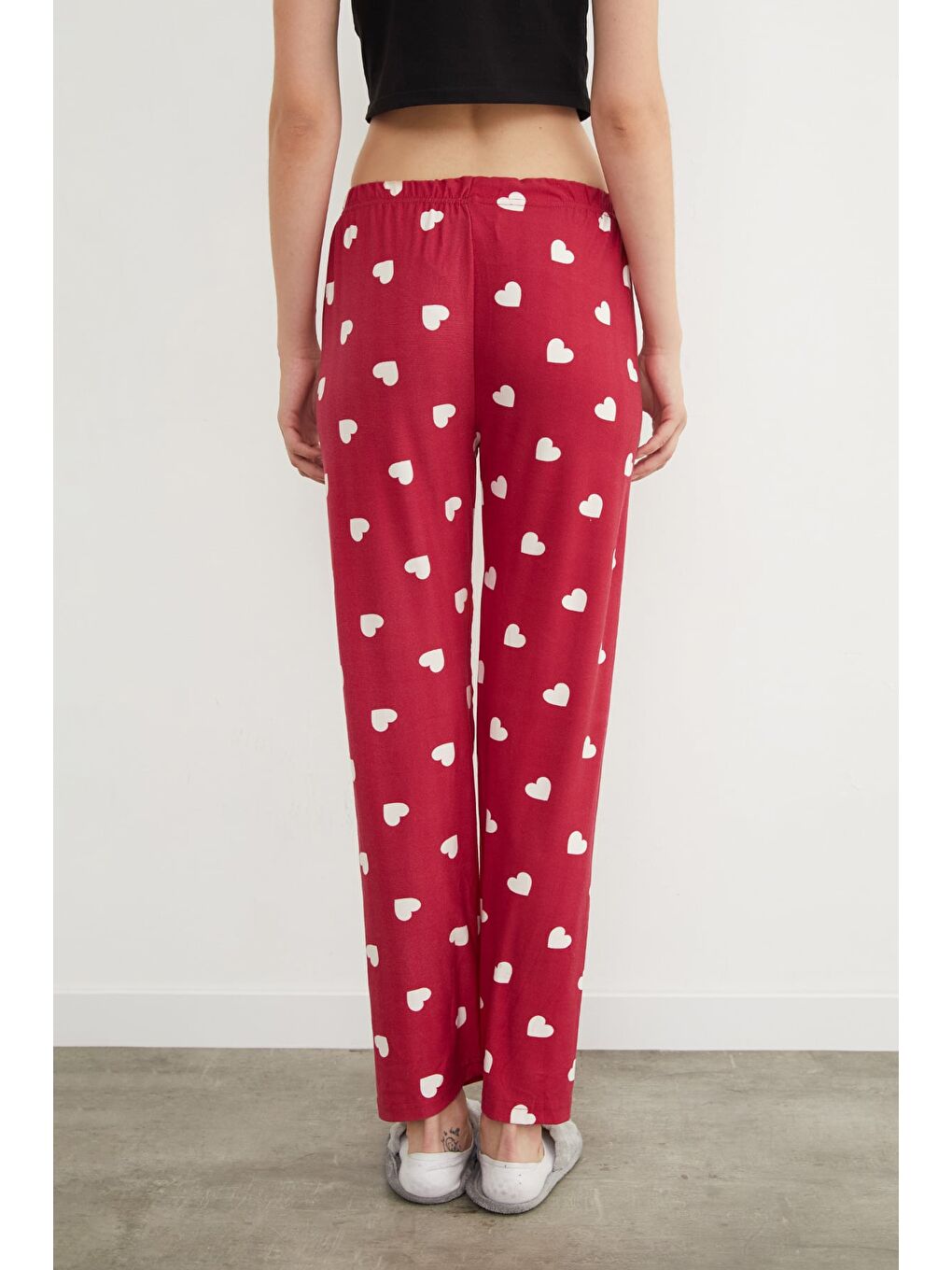 Bordo Kalp Desenli Süet Pijama Altı-4