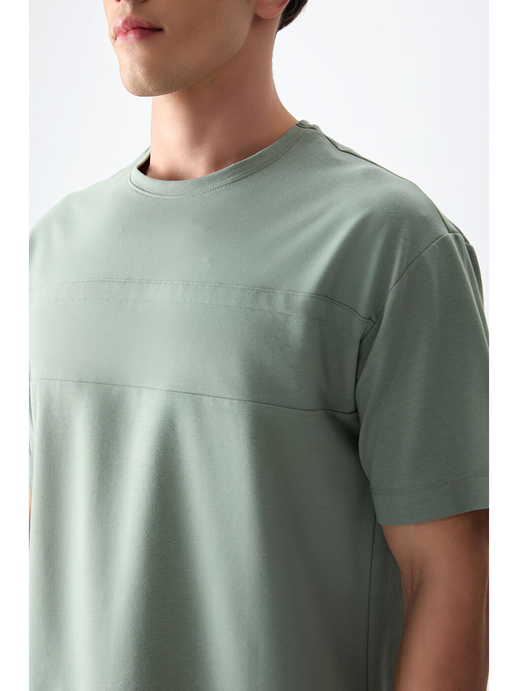 Açık Yeşil Pamuklu Kalın Yumuşak Dokulu Oversize Fit Basic Erkek Tişört - 88378-3