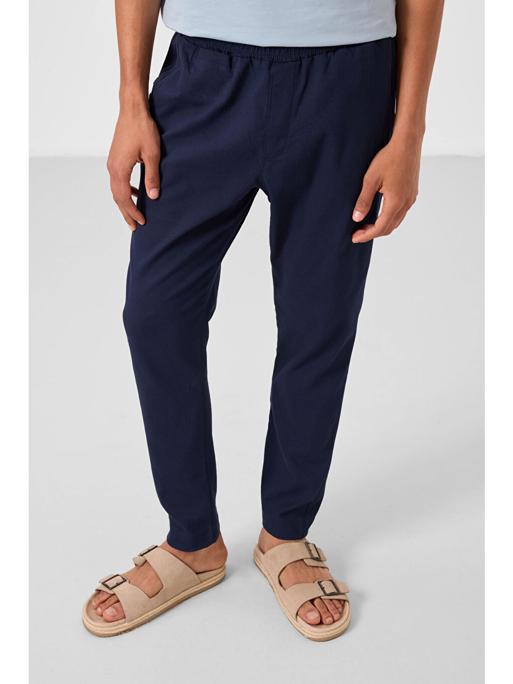 Lacivert Standart Fit Dokuma Hafif Esnek Chino  Erkek Pantolon - 82177-4