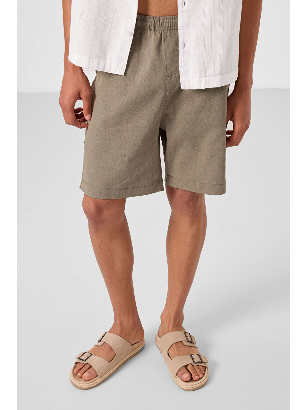 Kahverengi Camel Standart Fit Dokuma Hafif Esnek Chino Erkek Şort - 81293-1