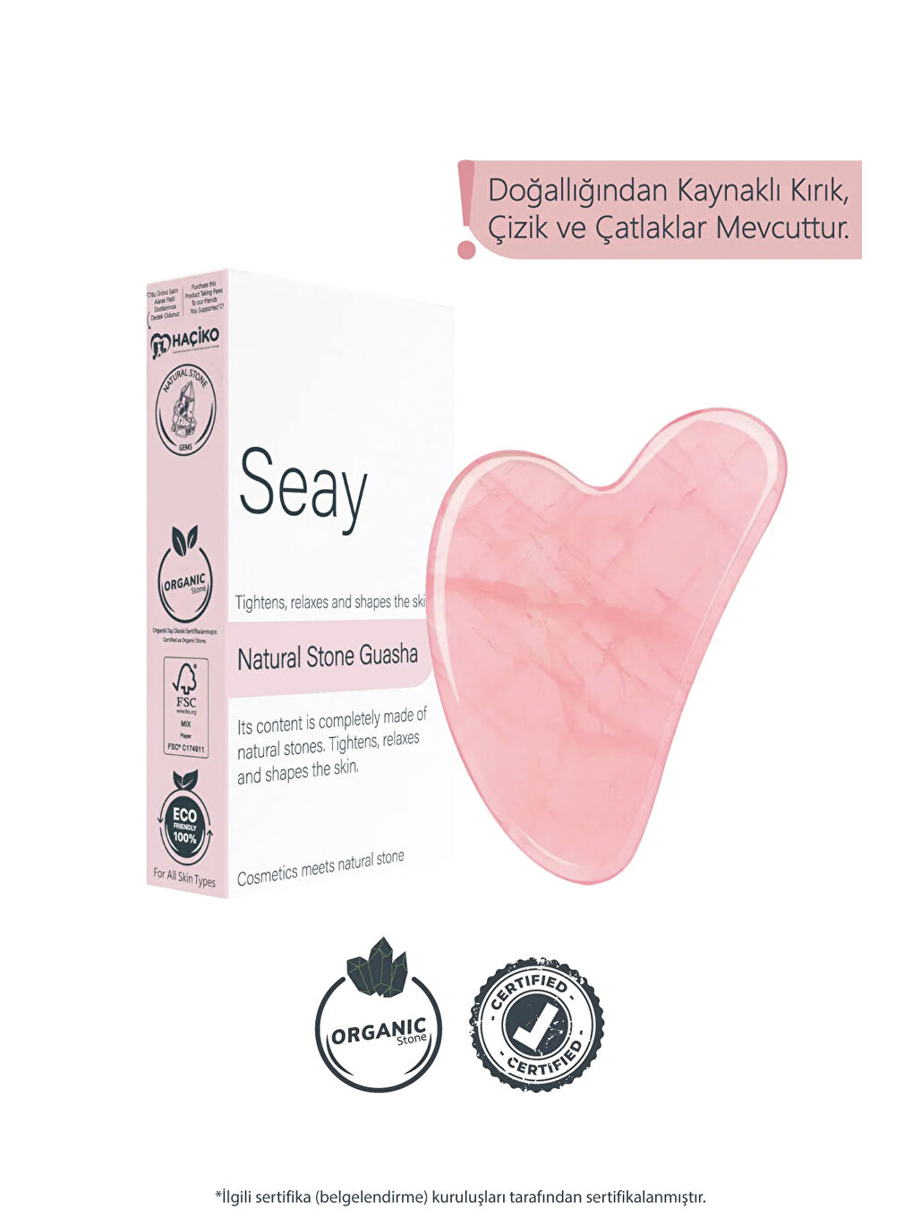 Pembe Kuvars Taşı Gua Sha Yüz Masaj Aleti Değerli Doğal Taş Sertifikalı