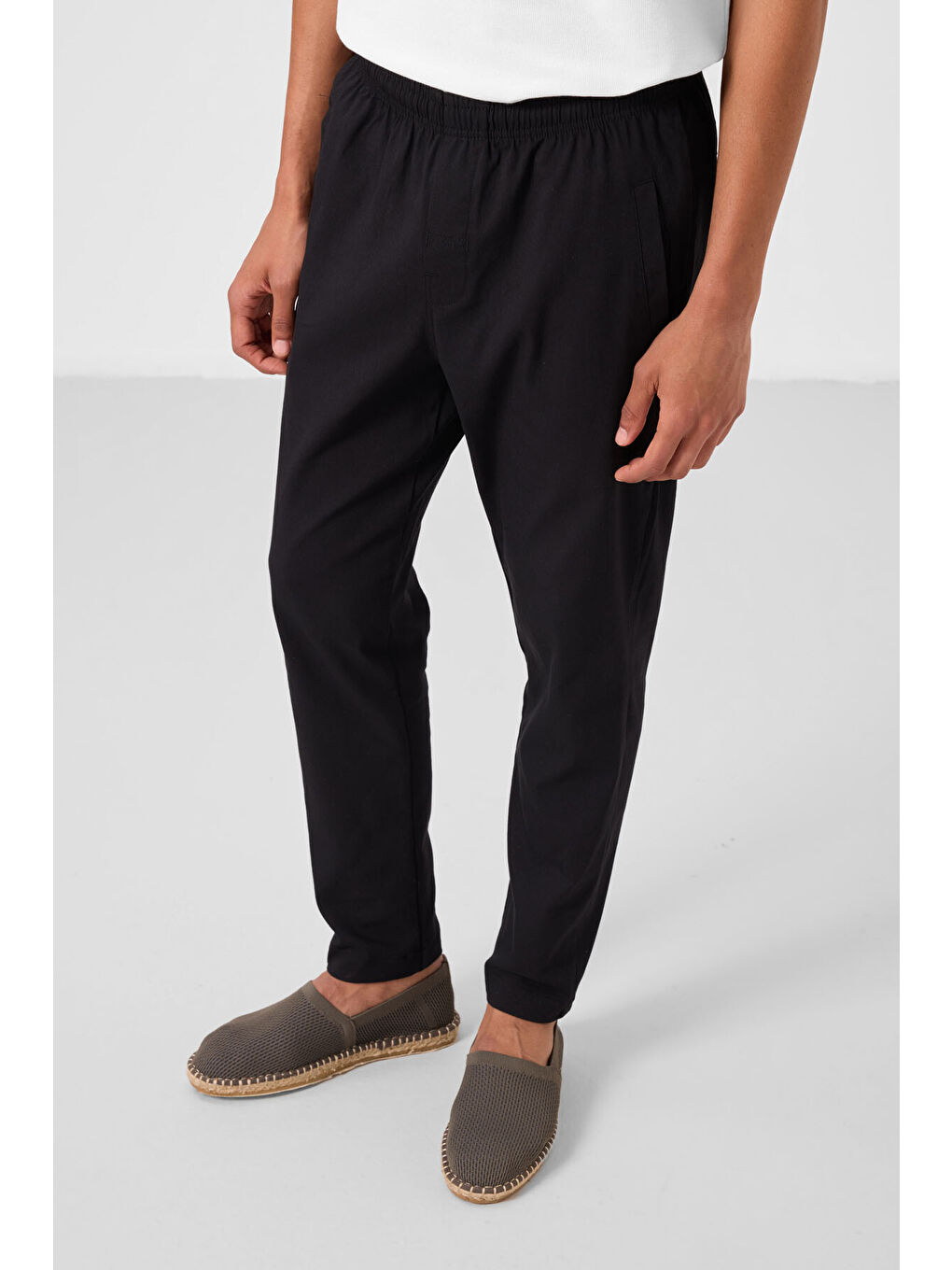 Siyah Standart Fit Dokuma Hafif Esnek Chino  Erkek Pantolon - 82179-1