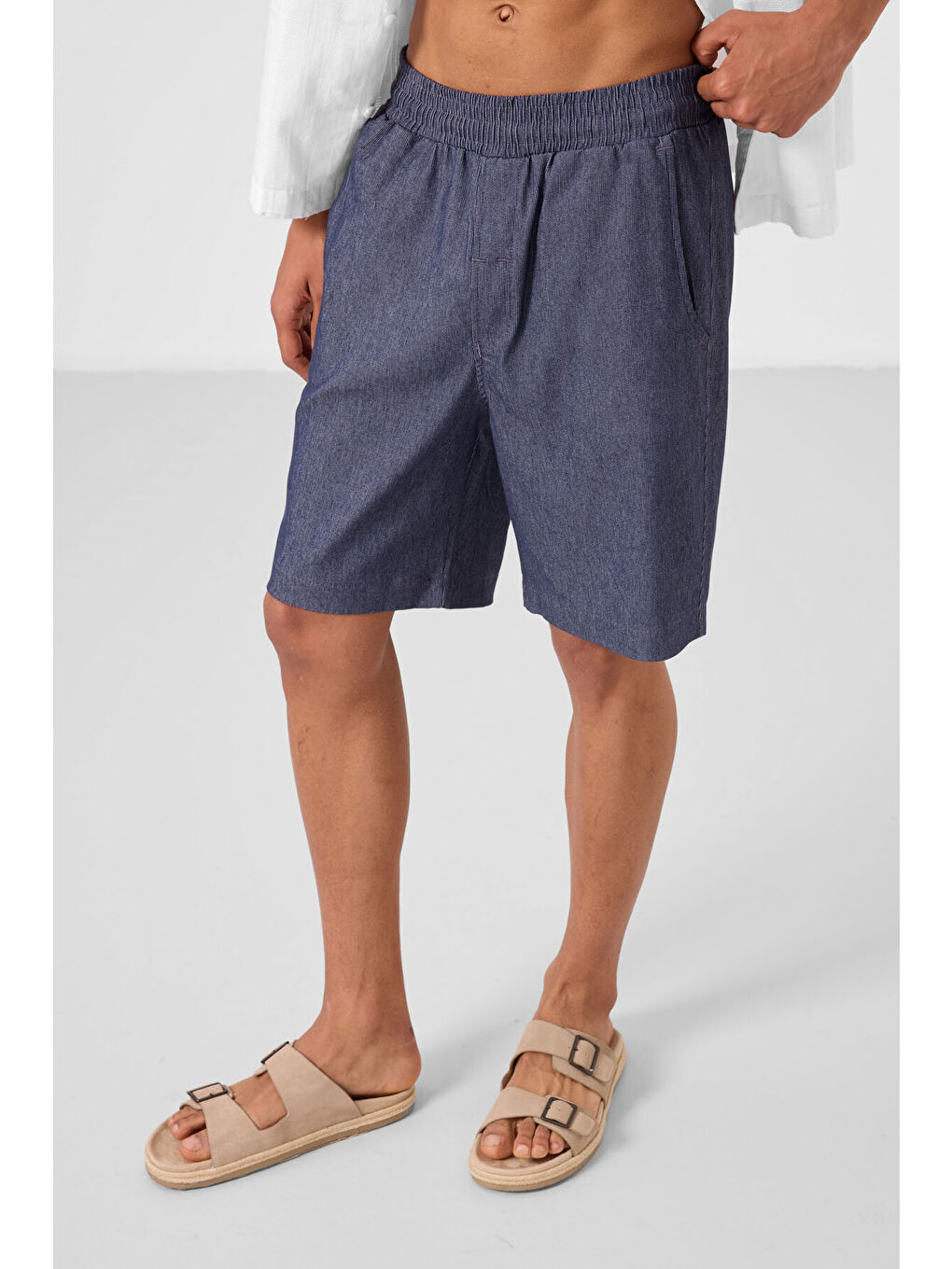 Jean Lacivert Standart Fit Dokuma Hafif Esnek Chino Erkek Şort   81289-1