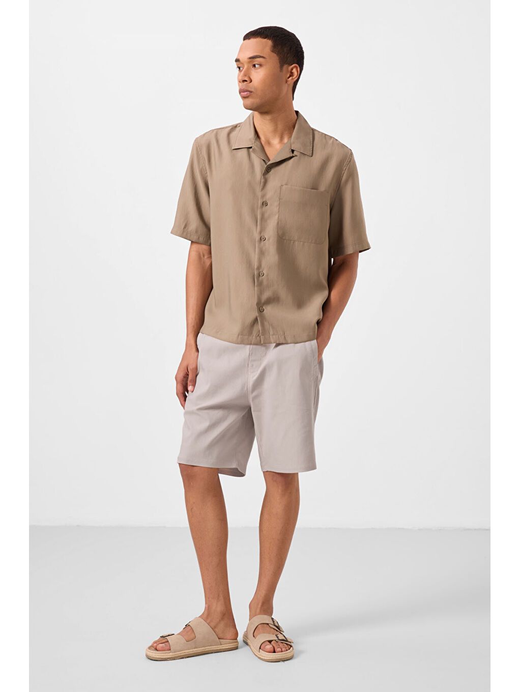 Bej Taş Standart Fit Dokuma Hafif Esnek Chino Erkek Şort - 81292