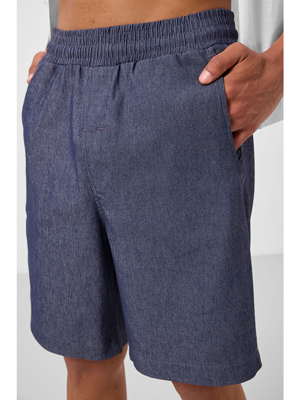 Jean Lacivert Standart Fit Dokuma Hafif Esnek Chino Erkek Şort   81289-4