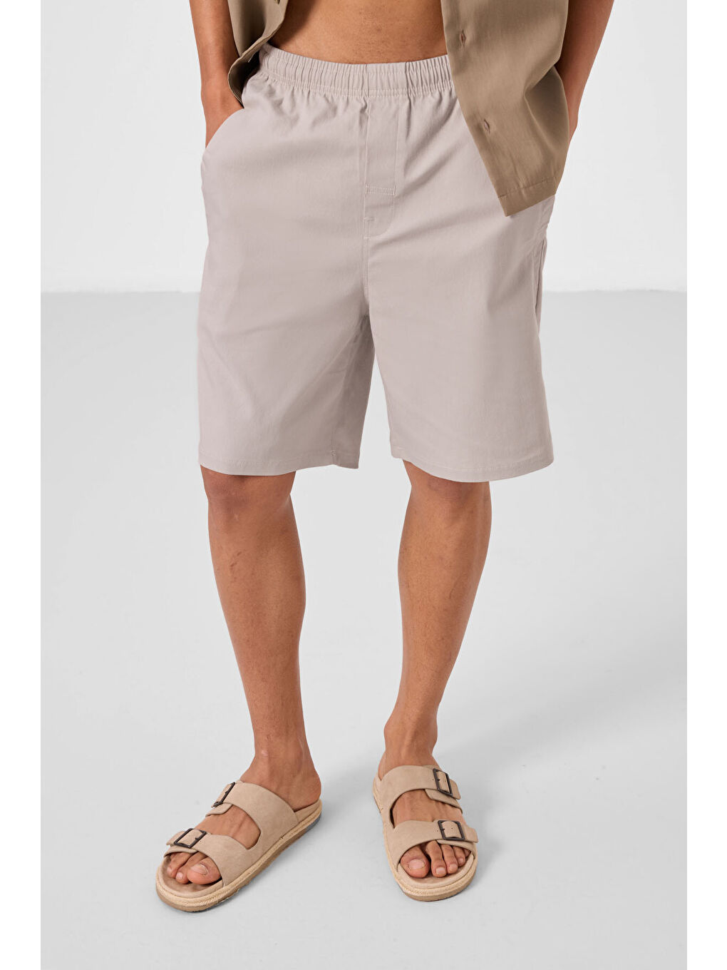 Bej Taş Standart Fit Dokuma Hafif Esnek Chino Erkek Şort - 81292-1